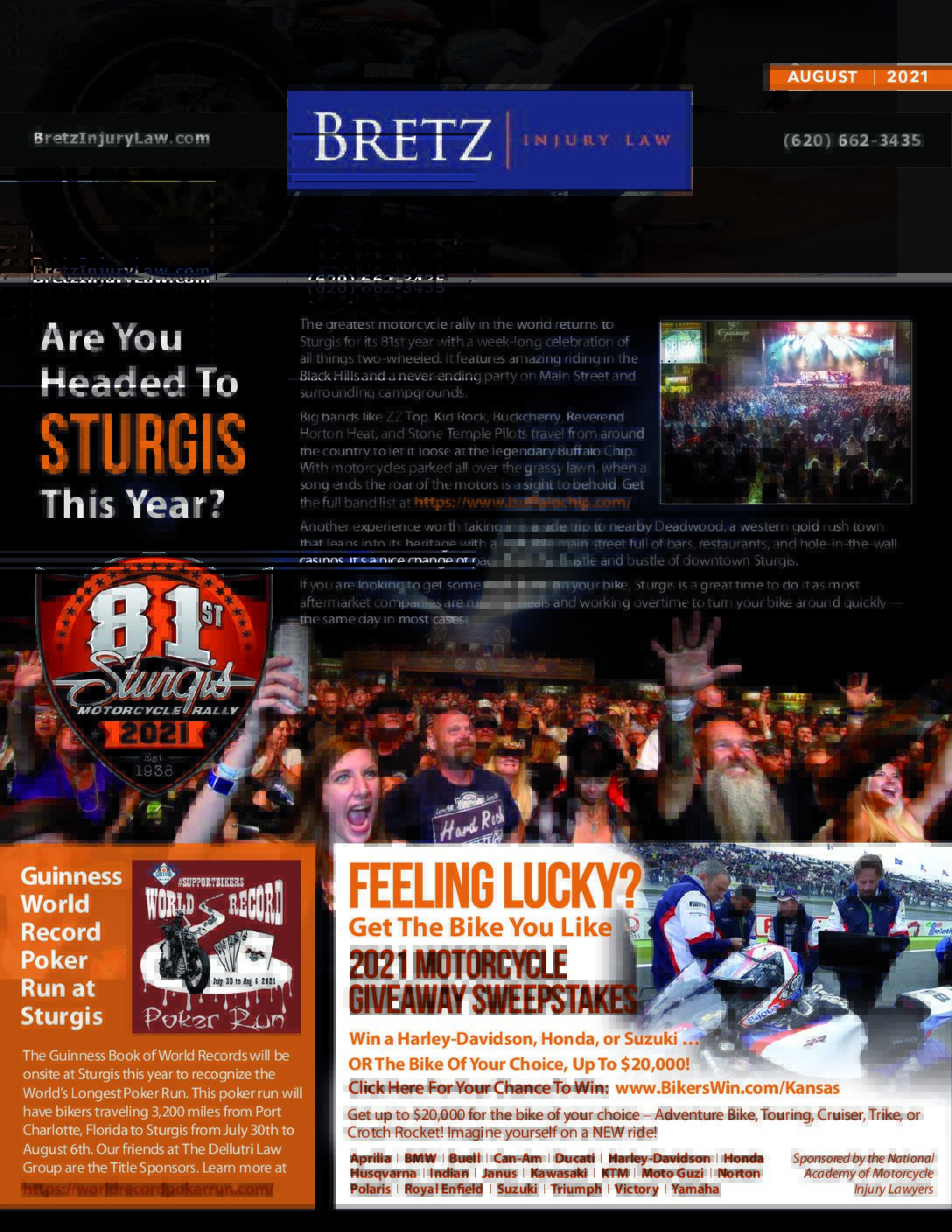 August 2021 Motorcycle Newsletter Front Page